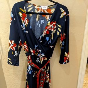 Leota blue and orange accent floral wrap dress from stitch fix